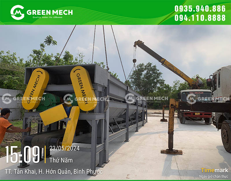 GREEN MECH đã lắp ráp thành công máy bóc vỏ 2 trục tại Bình Phước cho anh Đạt